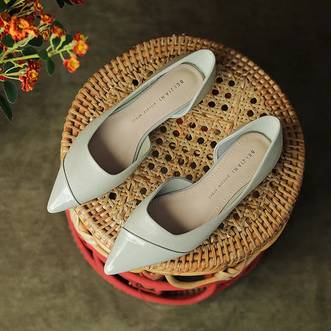French versatile pointed Mary Jane shoes women's flat bottomed flat heels shallow cut patchwork mesh red single shoes