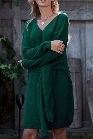 Suéter casual Chicindress con medio cinturón 