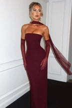 Strapless Backless Tie Waist Bodycon Maxi Dress
