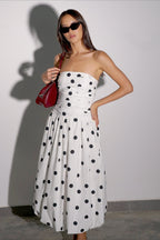 Elegant Polka Dot Strapless Bodycon Maxi Dress