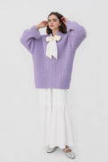 French-Style Bow Sequin Soft Luxe Lazy-Style Loose Knit Sweater