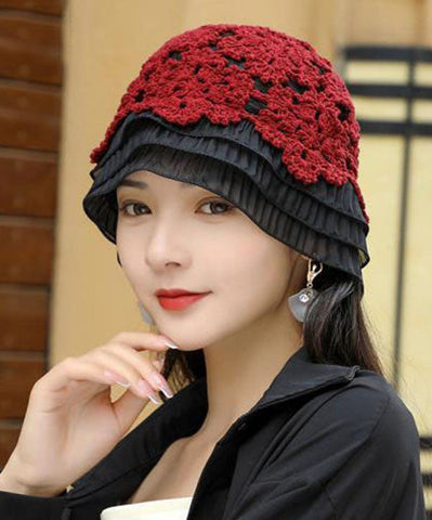 Gorro Bonnie de punto con patchwork de encaje de morera hecho a mano 