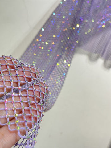 Tops cortos con cristales brillantes de Tossy para mujer, de rejilla transparente, con aberturas, para noche, club nocturno, ropa de fiesta de lujo 