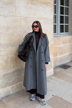 Solid Color Longline Elegant Long Sleeve  Overcoat