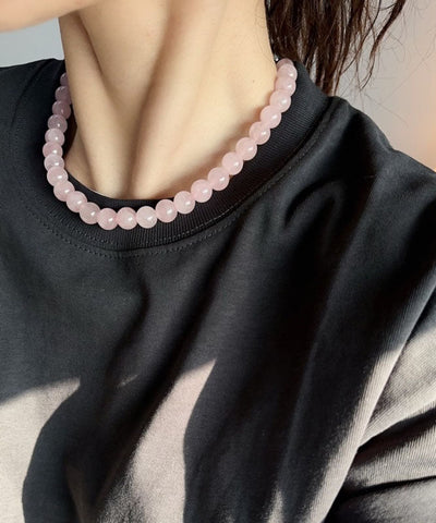 Collar bohemio de plata de ley rosa con cuentas de cristal 