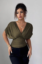 Deep V Tie Back Short Sleeve T-shirt