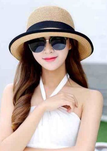 Sombrero flexible de paja tejida con lazo blanco sencillo 