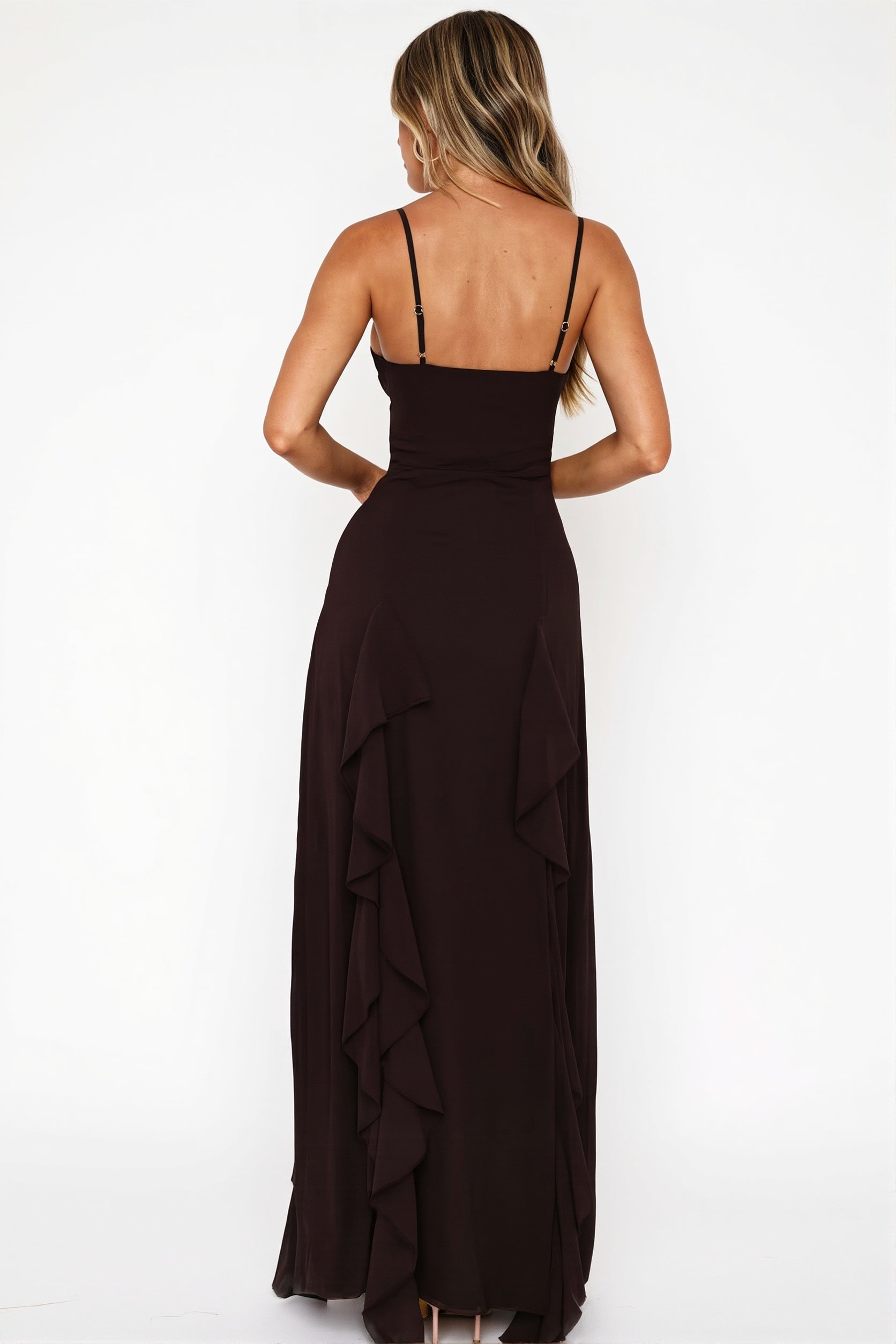 Sexy Ruffle Slit Cami Maxi Dress