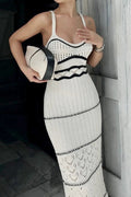 Knitted Suspender Dress with Slits Textured Vacation Maxi Dress