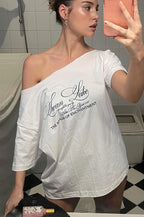 Casual Letter Off Shoulder Loose T-Shirt
