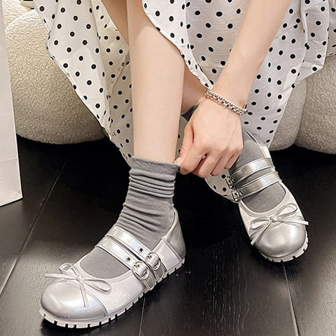 Flats Bow Ballet Dance Shoes Casual Shallow Women Sandals 2024 Fashion Autumn New Fashion Shoes Walking Female Cozy Dress Shoes