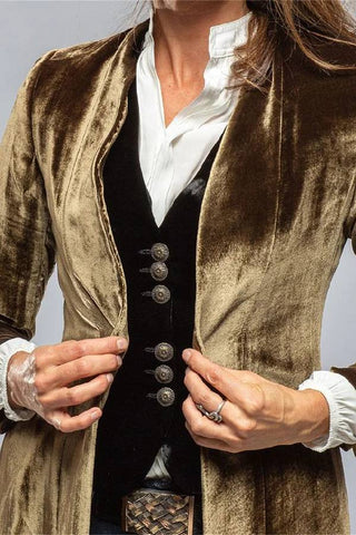 Abrigo largo de terciopelo vintage con abertura y bolsillos sueltos