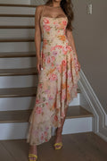 Irregular Hem Floral Halter Maxi Dress