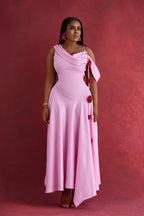 Solid Asymmetrical Shoulder Cowl Neck Cami Maxi Dress