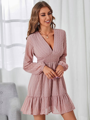 Birthday Mini Dresses Pink Long Sleeves Short Dress