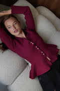 Solid Fitted Ruffled Hem Long Sleeve Knit Cardigan