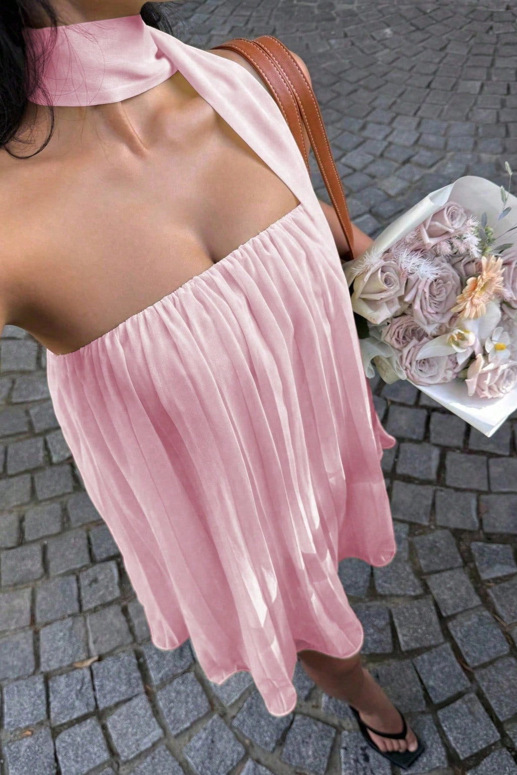 Chiffon Cutout Back Elegant Mini Dress
