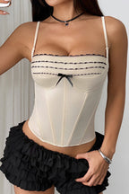 Tie Slim Lace Bow Bone Corset Cami Top
