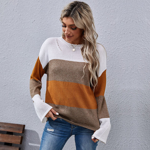 Suéter de manga larga con costuras para mujer, suelto, para otoño e invierno. 