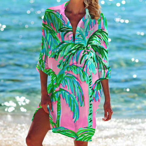 Bikini Coat Swimsuit Cardigan Women's Printed Holiday Beach Shirt