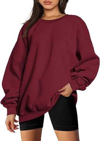 Women Clothing Round Neck Pullover Loose Casual Fleece Lined Oversized Sweater