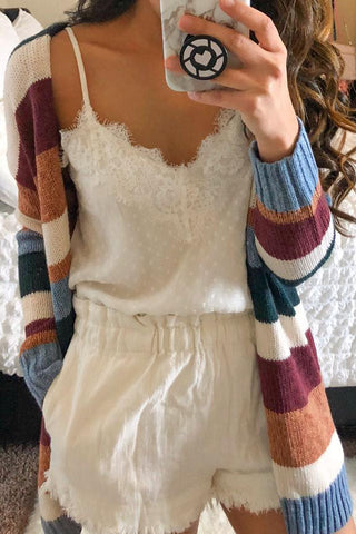 Cárdigans de patchwork a rayas de moda urbana 