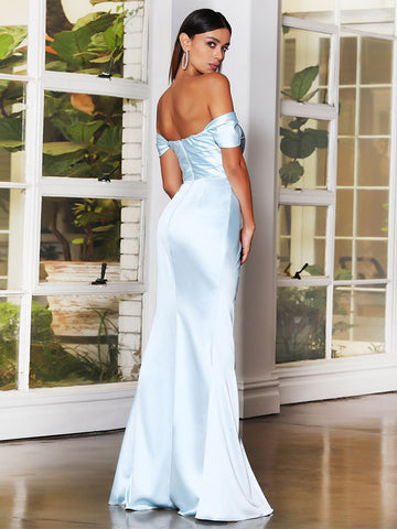 Sheath Dress Off The Shoulder High-Slit Backless Sexy Party Prom Maxi Dresses