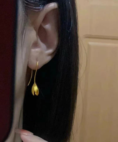 Moderne vergoldete Lotus-Ohrhänger aus Sterlingsilber 