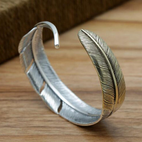 Sterling Silver Two-Tone Feather Cuff Bracelet