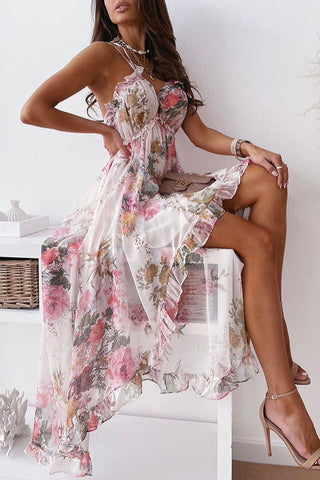 Vestido midi alto bajo con estampado floral
