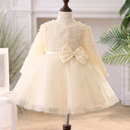 Elegantes Baby-Kommunionkleid, Kleinkind-Taufkleid mit Schleife 