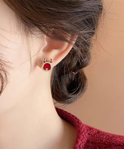 Pendientes vintage de plata de ley roja con circonitas doradas 