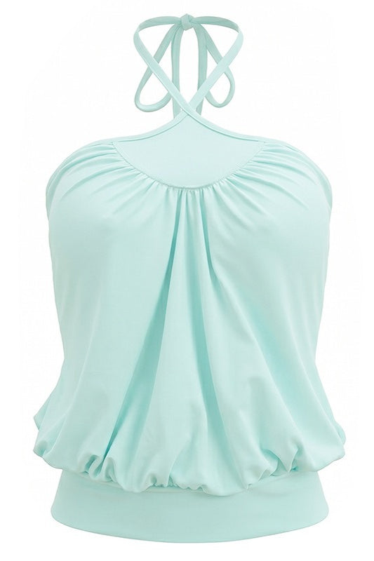 Mint Cross Ruched Casual Halter Top