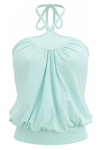 Mint Cross Ruched Casual Halter Top