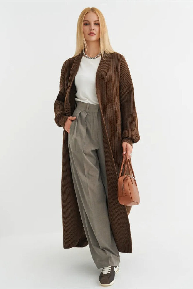 Oversized Long-Length Knit Cardigan