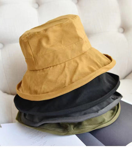 2022 Süßer gelber Bucket Hat aus Baumwolle mit flachem Oberteil 
