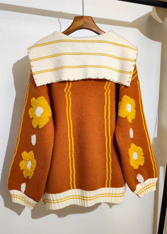 Suéter de punto con cuentas y jacquard con cuello marinero azul bonito para invierno 