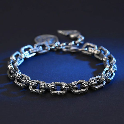 Sterling Silver Bully Snakeskin Textured Ring Clasp Bracelet
