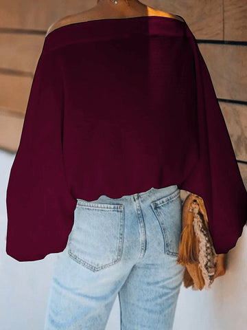 Camiseta sencilla holgada de tres colores con mangas abullonadas y estampado liso 