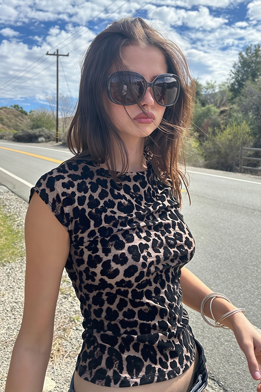 Sheer Leopard Mesh Short Sleeve Blouse