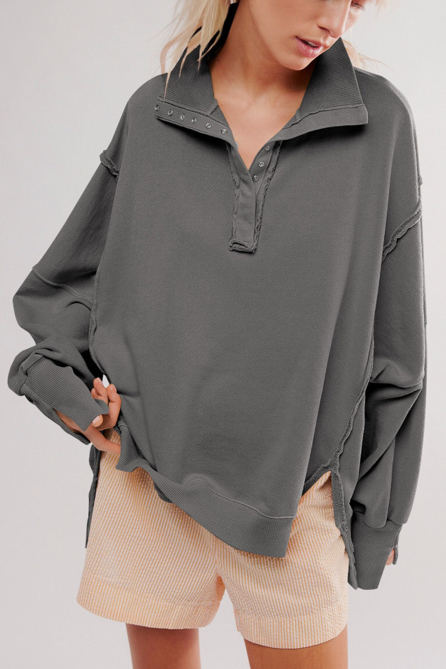 Oversized Split Collar Sweatshirt