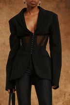 Stylish V-neck Sexy Sheer Mesh Blazer