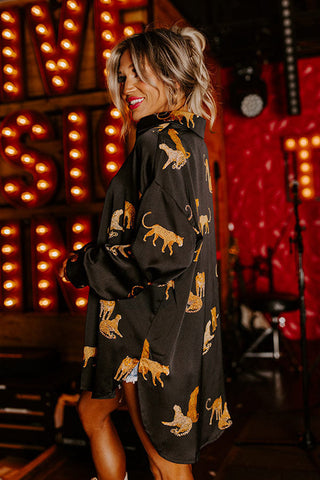 Autumn Solid Color Satin Long Sleeve Cardigan – Women's Thin Personalized Animal Print Shirt