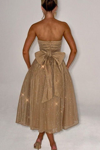 Sexy schulterfreies, rückenfreies Maxikleid mit Schleife