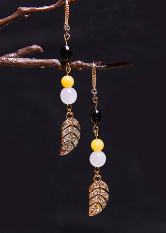 Pendientes colgantes de oro de 14 quilates con hojas de circonita de moda, nuevo estilo 2024 