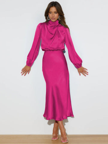 FROM THE SOURCE HIGH NECK BRIDAL MAXI DRESS - FUCHSIA