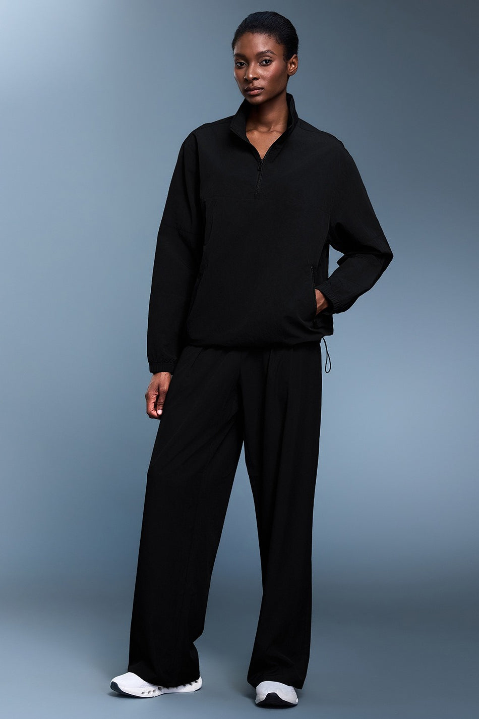 Athletic Half-Zip Solid Loose Sweatshirt