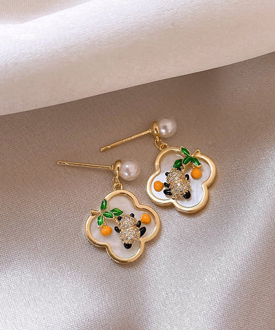 Vintage Gold Sterling Silber Legierung Panda Perle Ohrstecker 