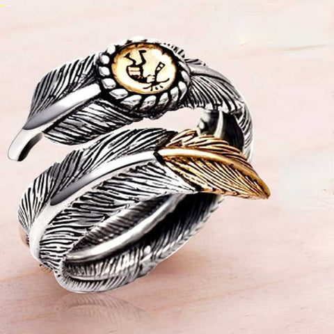 Anillo de moda personalizado con pluma de plata esterlina 