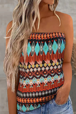 Vintage Print Patchwork Strapless Tops(10 Colors)